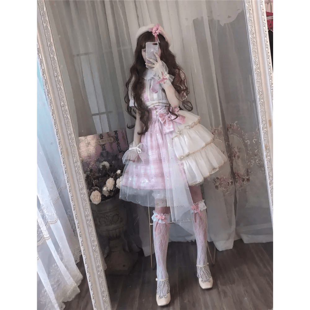 Pastel Patchwork Cherry Blossom Lolita Dress for Kawaii Princesses - Cosparty