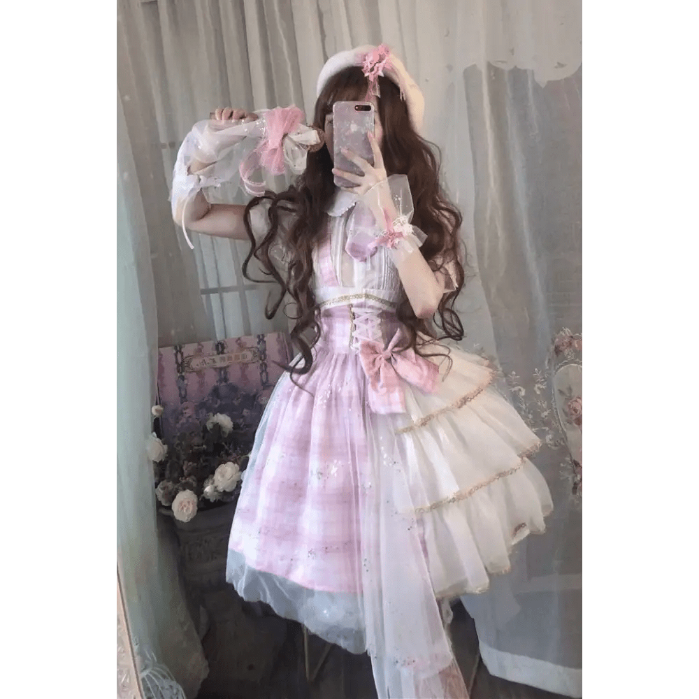 Pastel Patchwork Cherry Blossom Lolita Dress for Kawaii Princesses - Cosparty