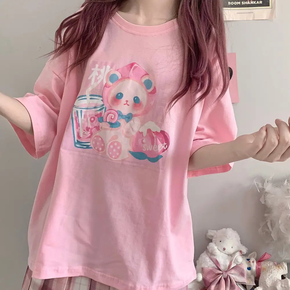 Pastel Peach Bear Tee Inspired by Kawaii Fashion and Anime - tshirt