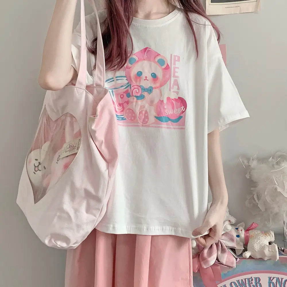 Pastel Peach Bear Tee Inspired by Kawaii Fashion and Anime - tshirt