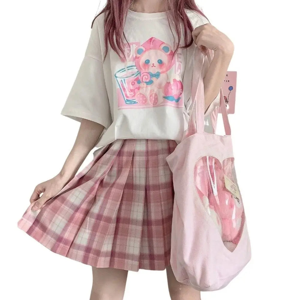 Pastel Peach Bear Tee Inspired by Kawaii Fashion and Anime - tshirt