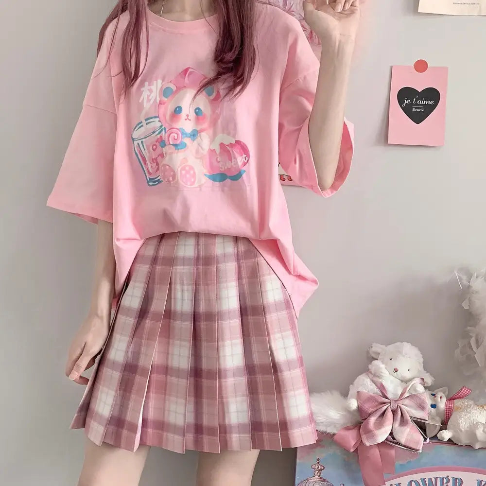 Pastel Peach Bear Tee Inspired by Kawaii Fashion and Anime - tshirt