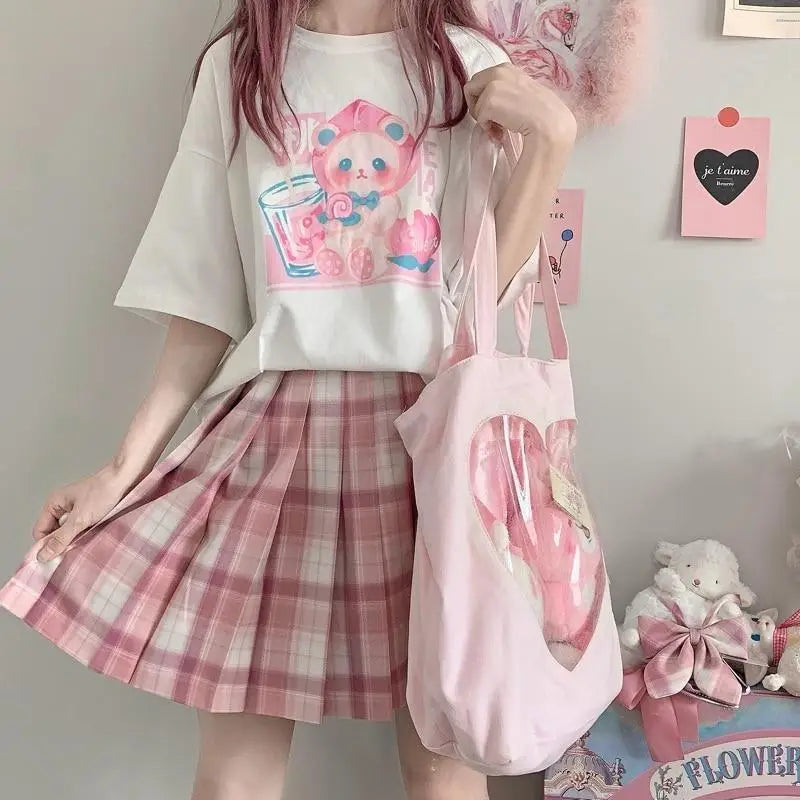 Pastel Peach Bear Tee Inspired by Kawaii Fashion and Anime - tshirt