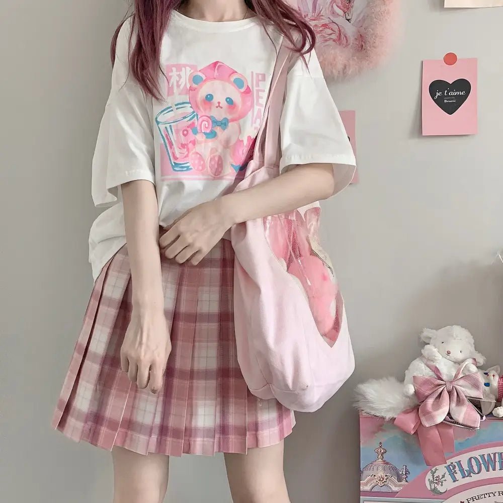 Pastel Peach Bear Tee Inspired by Kawaii Fashion and Anime - Cosparty