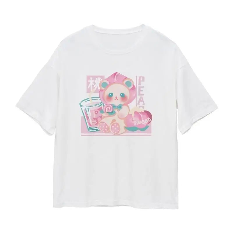 Pastel Peach Bear Tee Inspired by Kawaii Fashion and Anime - tshirt