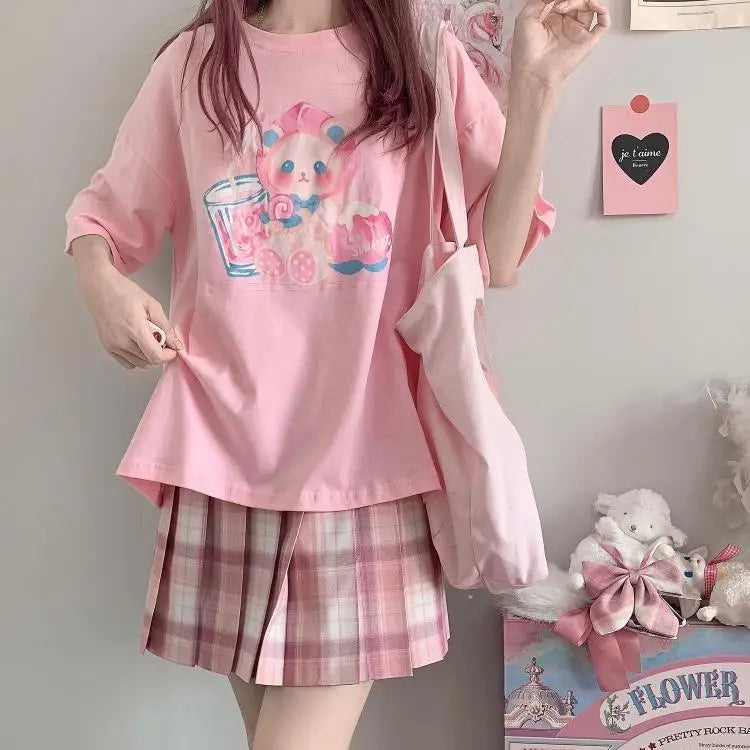 Pastel Peach Bear Tee Inspired by Kawaii Fashion and Anime - tshirt