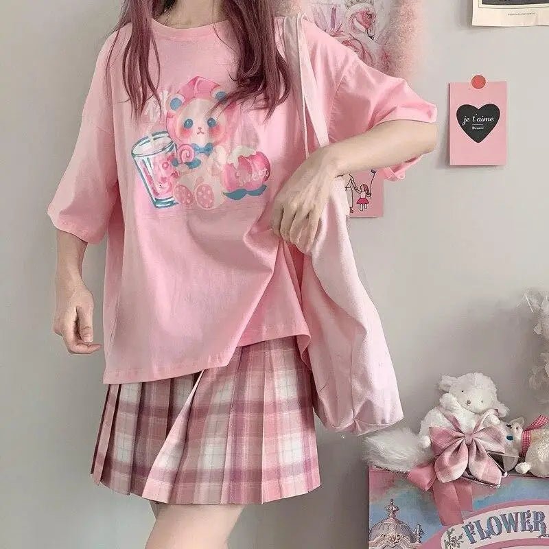 Pastel Peach Bear Tee Inspired by Kawaii Fashion and Anime - Cosparty
