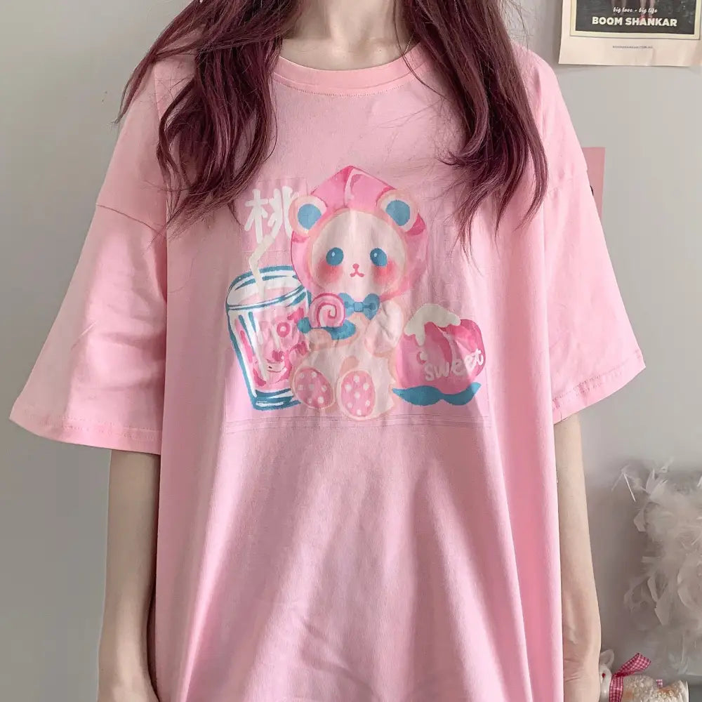 Pastel Peach Bear Tee Inspired by Kawaii Fashion and Anime - tshirt