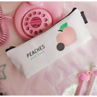 Peaches Cosmetic Make-Up Bag Stationary Pencil Case Zipper Peach Fruit Kawaii Style Clutch Purse