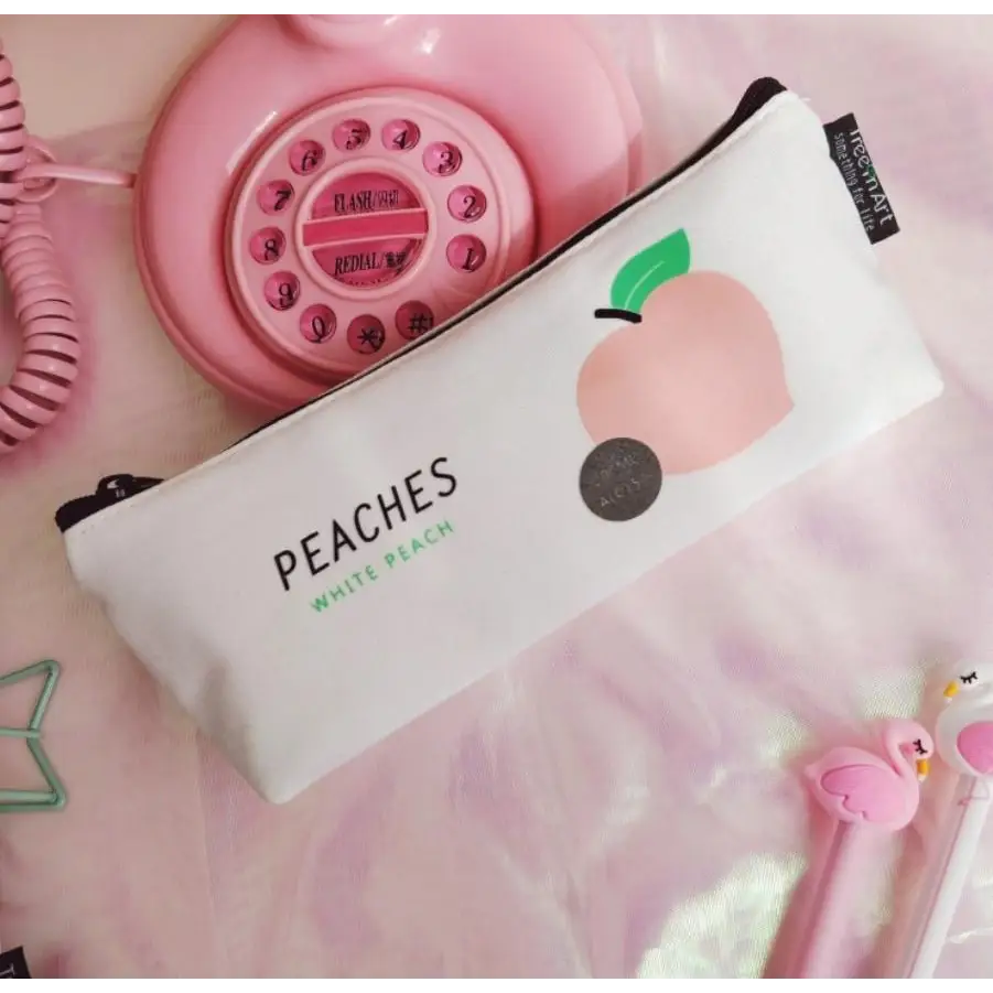 Peaches Cosmetic Make-Up Bag Stationary Pencil Case Zipper Peach Fruit Kawaii Style Clutch Purse