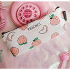 Peaches Cosmetic Make-Up Bag Stationary Pencil Case Zipper Peach Fruit Kawaii Style Clutch Purse