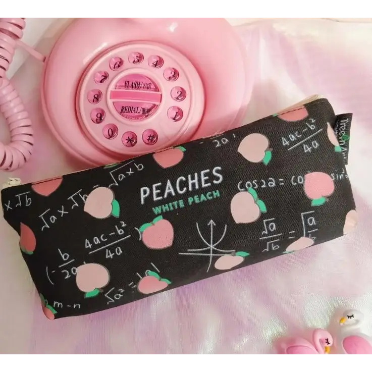 Peaches Cosmetic Make-Up Bag Stationary Pencil Case Zipper Peach Fruit Kawaii Style Clutch Purse