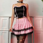 Pastel Pink and Jet Black Layered Ruffle Skirt - Skirts