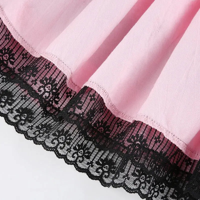 Pastel Pink and Jet Black Layered Ruffle Skirt - Skirts