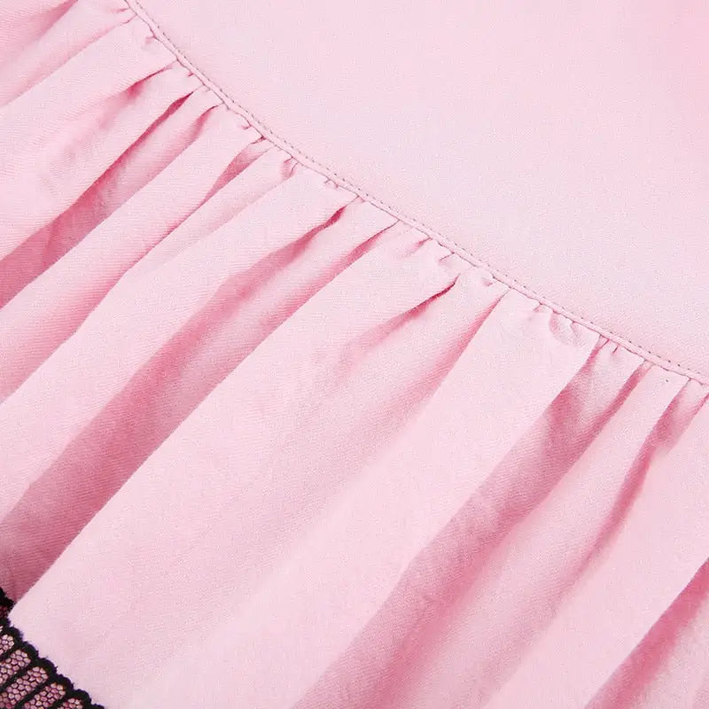 Pastel Pink and Jet Black Layered Ruffle Skirt - Skirts