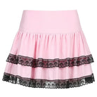 Pastel Pink and Jet Black Layered Ruffle Skirt - Skirts