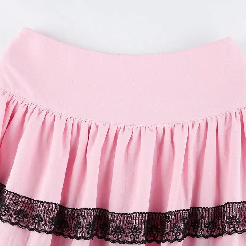 Pastel Pink and Jet Black Layered Ruffle Skirt - Cosparty