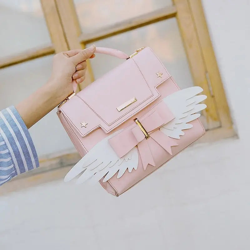 Pastel Pink Card Captor Sakura Inspired Handbag with 3D Wings - purse