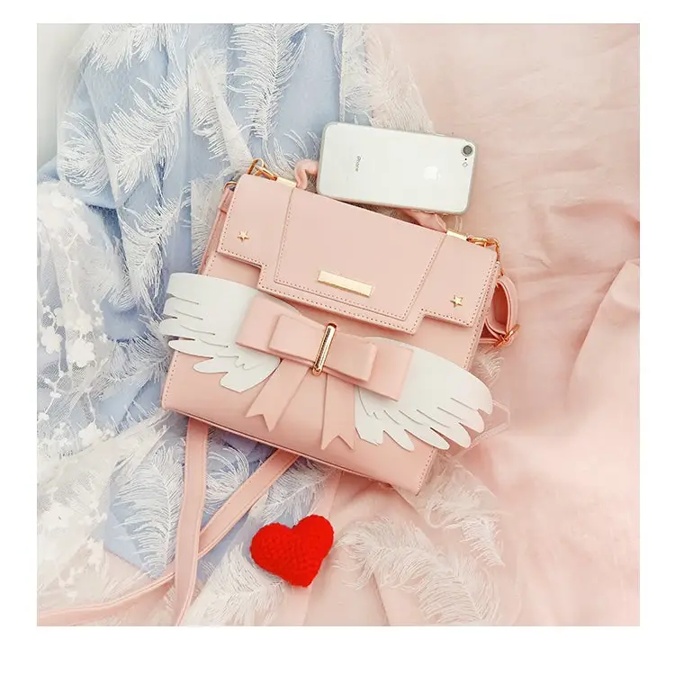 Pastel Pink Card Captor Sakura Inspired Handbag with 3D Wings - purse