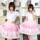 Pastel Pink Cherry Blossom Bunny Rabbit Lolita Skirt - Cosparty