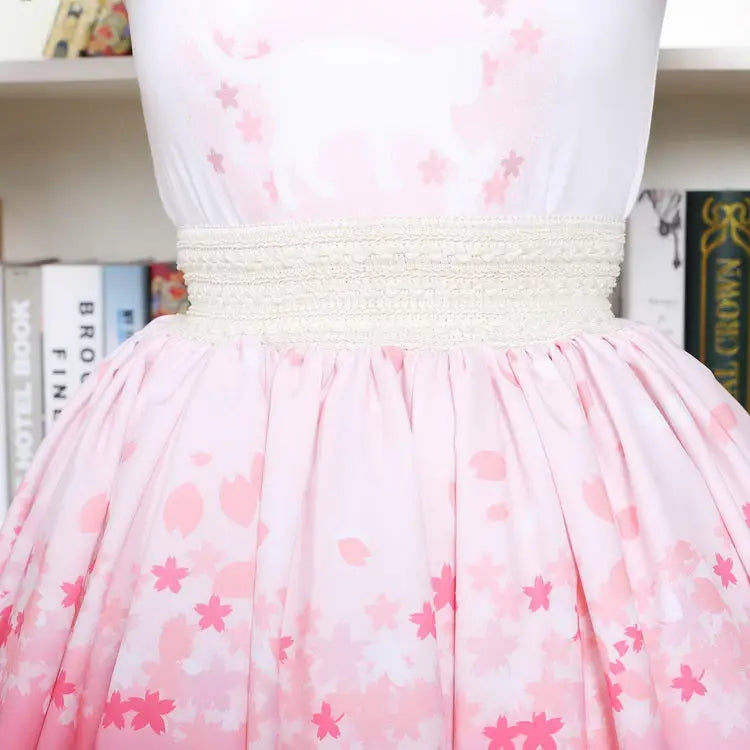 Pastel Pink Cherry Blossom Bunny Rabbit Lolita Skirt - Skirts