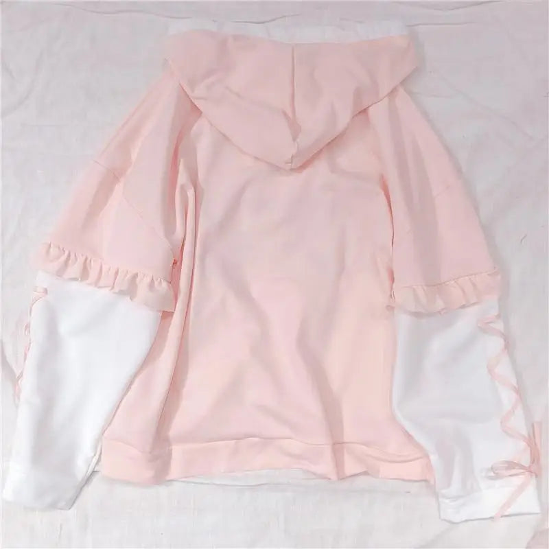 Pastel Pink Corset Hoodie Inspired by Japanese Kawaii Style - hoodie