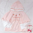 Pink Strawberry Hoodie Silk Ribbon Corset Sleeves Kawaii Cute