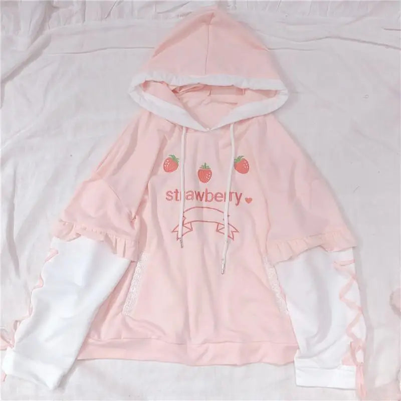 Pastel Pink Corset Hoodie Inspired by Japanese Kawaii Style - hoodie