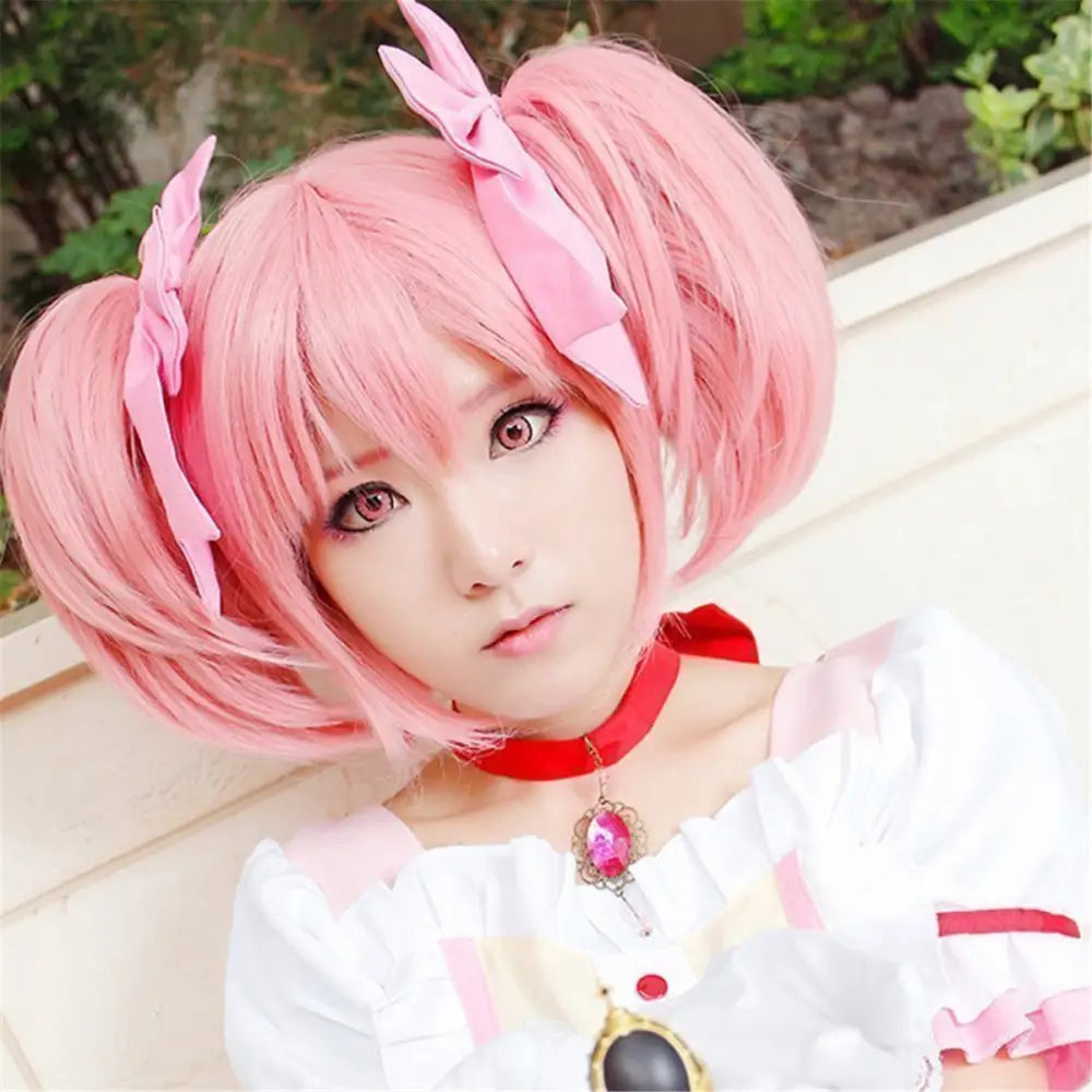 Pastel Pink Double Pigtail Wig Inspired by Madoka Kaname - Wig