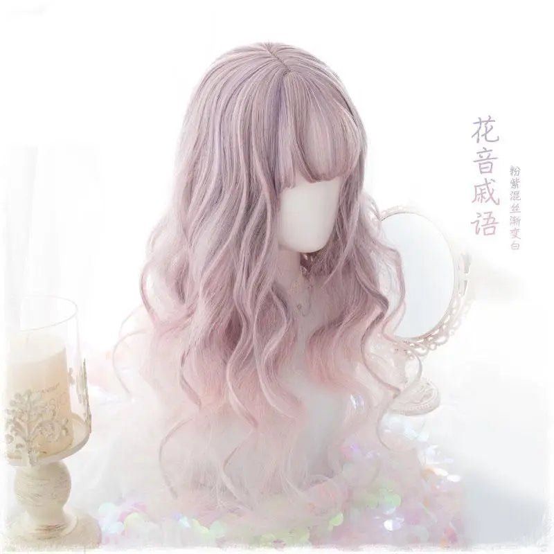 Pastel Pink Ethereal Wavy Lolita Wig with Sweet Fringe - Cosparty