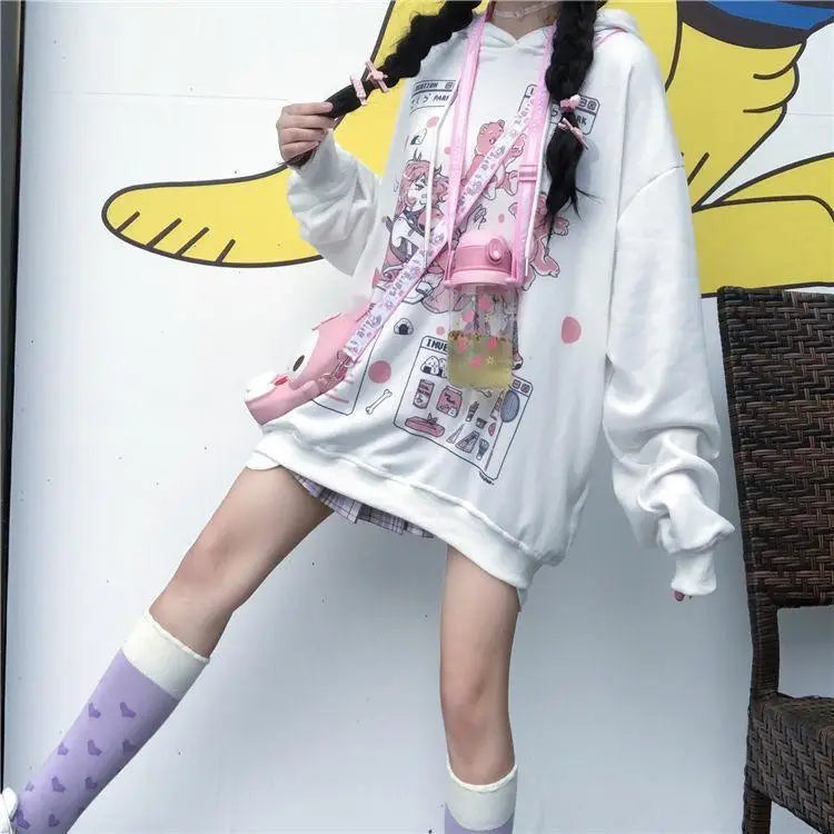 Pastel Pink Fairy-Kei Hoodie with Anime Girl Print Org Instock New Condition - sweater