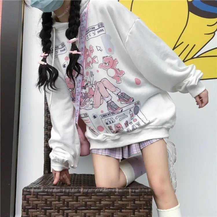 Pastel Pink Fairy-Kei Hoodie with Anime Girl Print Org Instock New Condition - sweater