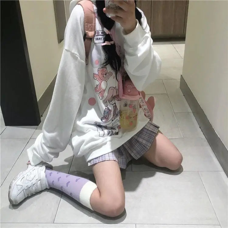 Pastel Pink Fairy-Kei Hoodie with Anime Girl Print Org Instock New Condition - sweater