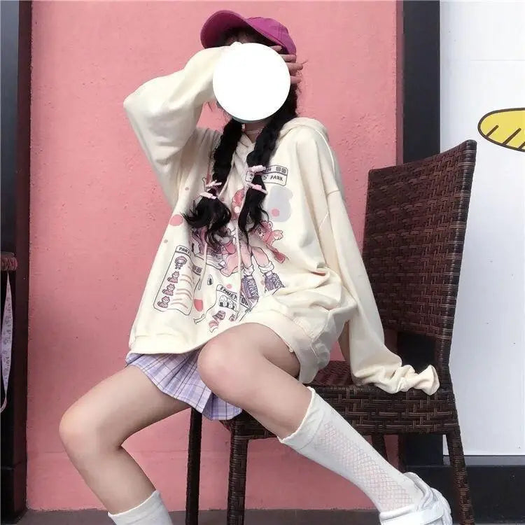 Pastel Pink Fairy-Kei Hoodie with Anime Girl Print Org Instock New Condition - sweater