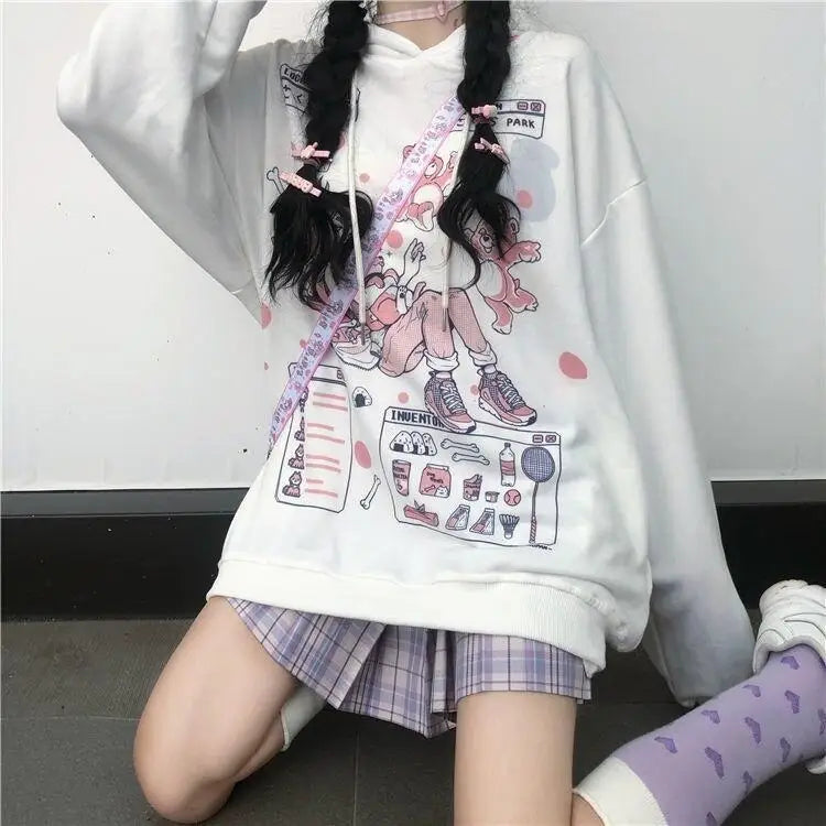 Pastel Pink Fairy-Kei Hoodie with Anime Girl Print Org Instock New Condition - sweater