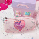 Pastel Pink Holographic Cosmetic Bag with Kawaii Bunny Print - Cosparty