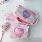 Pastel Pink Holographic Cosmetic Bag with Kawaii Bunny Print - Cosparty