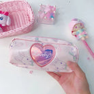 Pastel Pink Holographic Cosmetic Bag with Kawaii Bunny Print - Cosparty