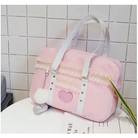 Pastel Pink Kawaii Duffle Handbag with Lace and Bow Details - Purse