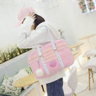 Pastel Pink Kawaii Duffle Handbag with Lace and Bow Details - White Lace - Purse