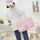 Pastel Pink Kawaii Duffle Handbag with Lace and Bow Details - Purse