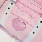 Pastel Pink Kawaii Duffle Handbag with Lace and Bow Details - Purse