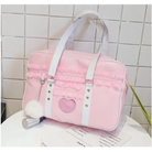 Pastel Pink Kawaii Duffle Handbag with Lace and Bow Details - Purse