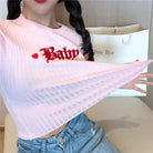 Pastel Pink Knitwear Baby Crop Top with Quality Embroidery - Cosparty