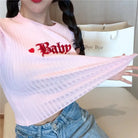 Pastel Pink Knitwear Baby Crop Top with Quality Embroidery - shirt