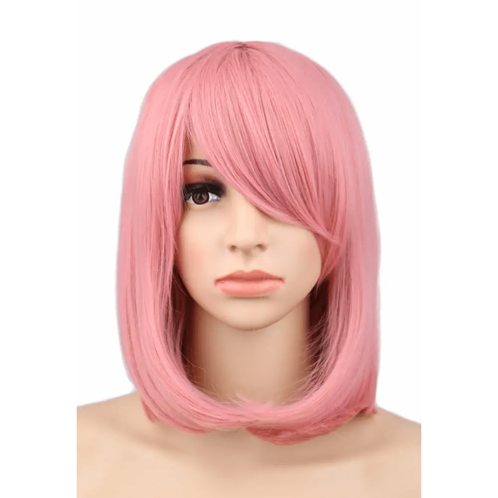 Pastel Pink Medium Length Long Bob Wig with Wispy Bangs - Cosparty