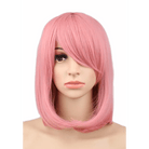 Pastel Pink Medium Length Long Bob Wig with Wispy Bangs - Cosparty