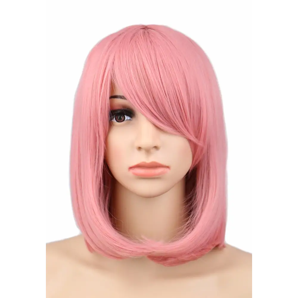 Pastel Pink Medium Length Long Bob Wig with Wispy Bangs - Wig