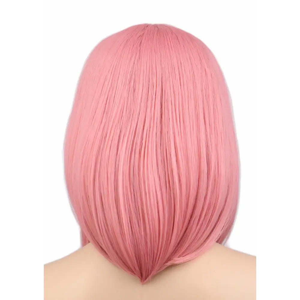 Pastel Pink Medium Length Long Bob Wig with Wispy Bangs - Wig