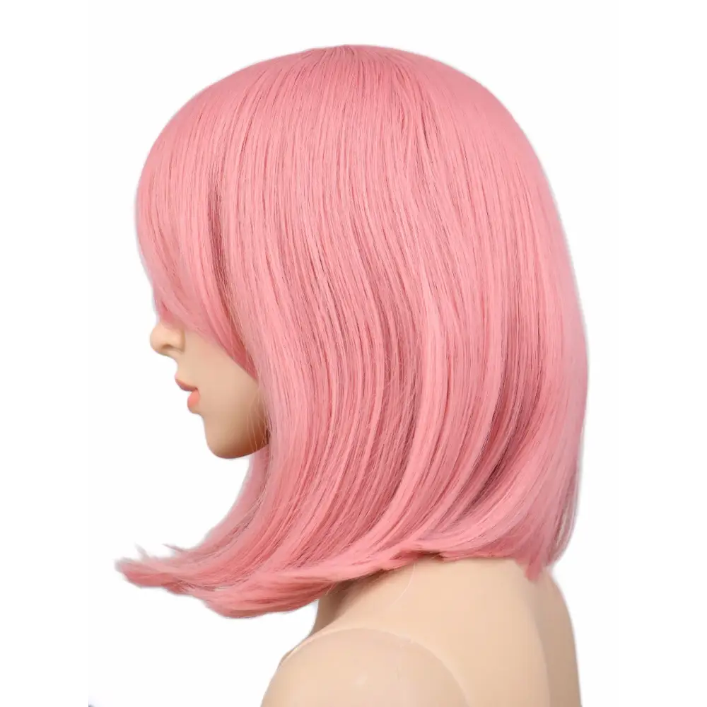 Pastel Pink Medium Length Long Bob Wig with Wispy Bangs - Wig